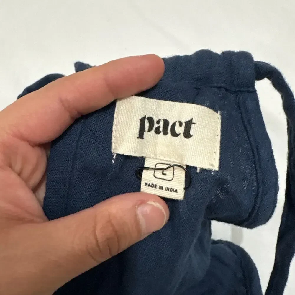 Pact Women’s Large Blue Coastal Beach Halter Jumpsuit Cotton Beachy Nautical - Picture 8 of 13